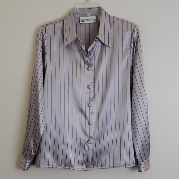 Yves St. Clair Petites Tops - Yves St Claire Satin Silver Stripe Blouse 12P